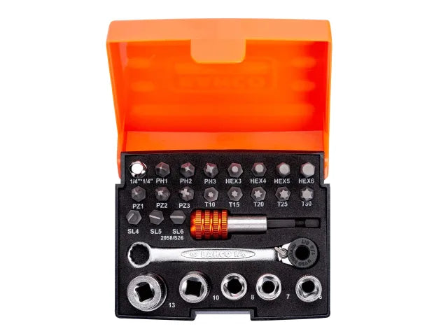 BAHCO RATCHET SOCKET SET 1/4' DRIVE