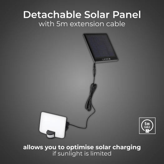 SOLAR FLOODLIGHT 8W 550LM WITH PIR AND DETACHABLE SOLAR PANEL