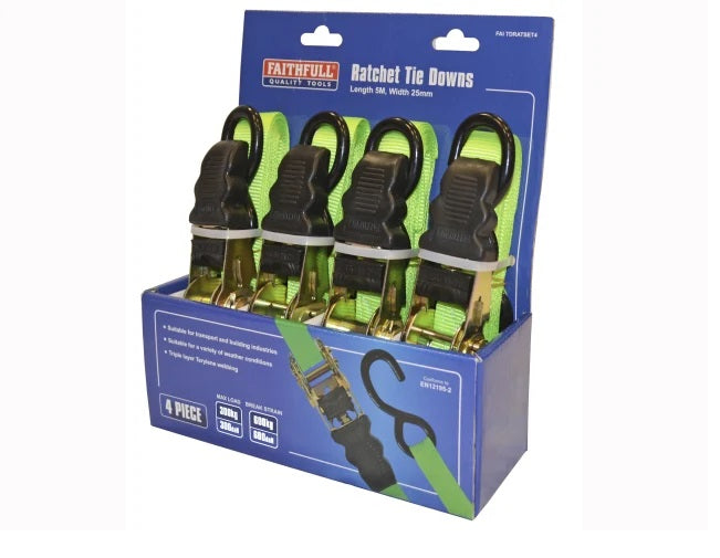 FAITHFULL RATCHET STRAP 25MM 4 QTY