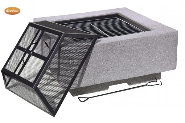 CUBO SQUARE FIRE PIT INC BBQ GRILL & MESH GUARD