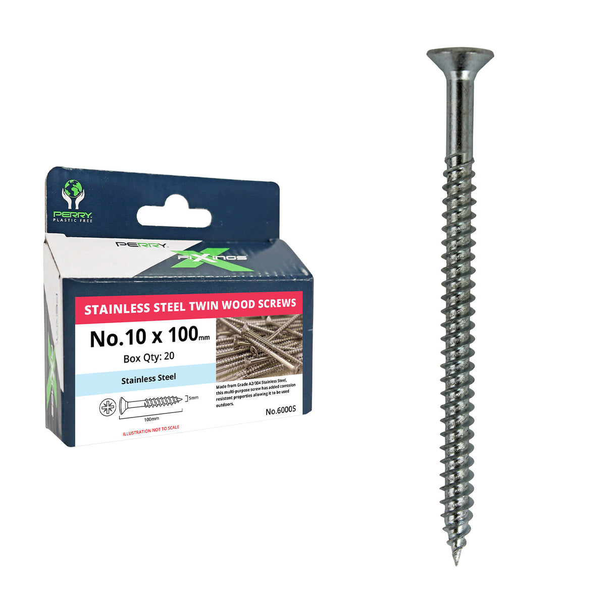 PERRY STAINLESS STEEL NO.8 X 40MM TWIN THREAD WOOD SCREWS