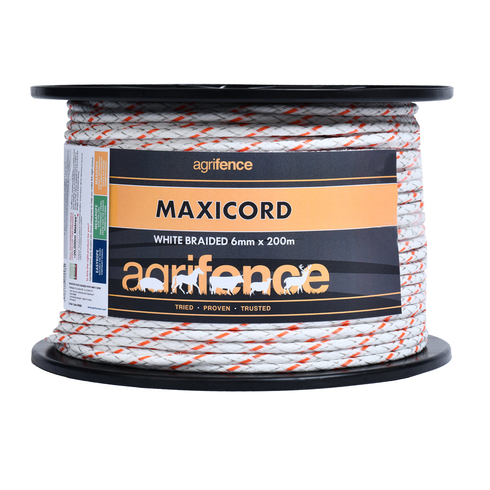 AGRIFENCE MAXICORD WHITE ELECTRIC FENCE BRAIDED ROPE 200M
