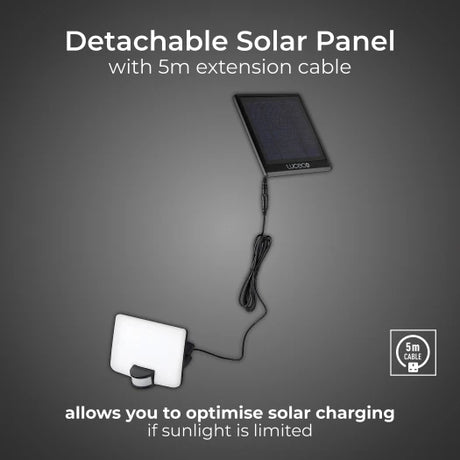 SOLAR FLOODLIGHT 8W 550LM WITH PIR AND DETACHABLE SOLAR PANEL